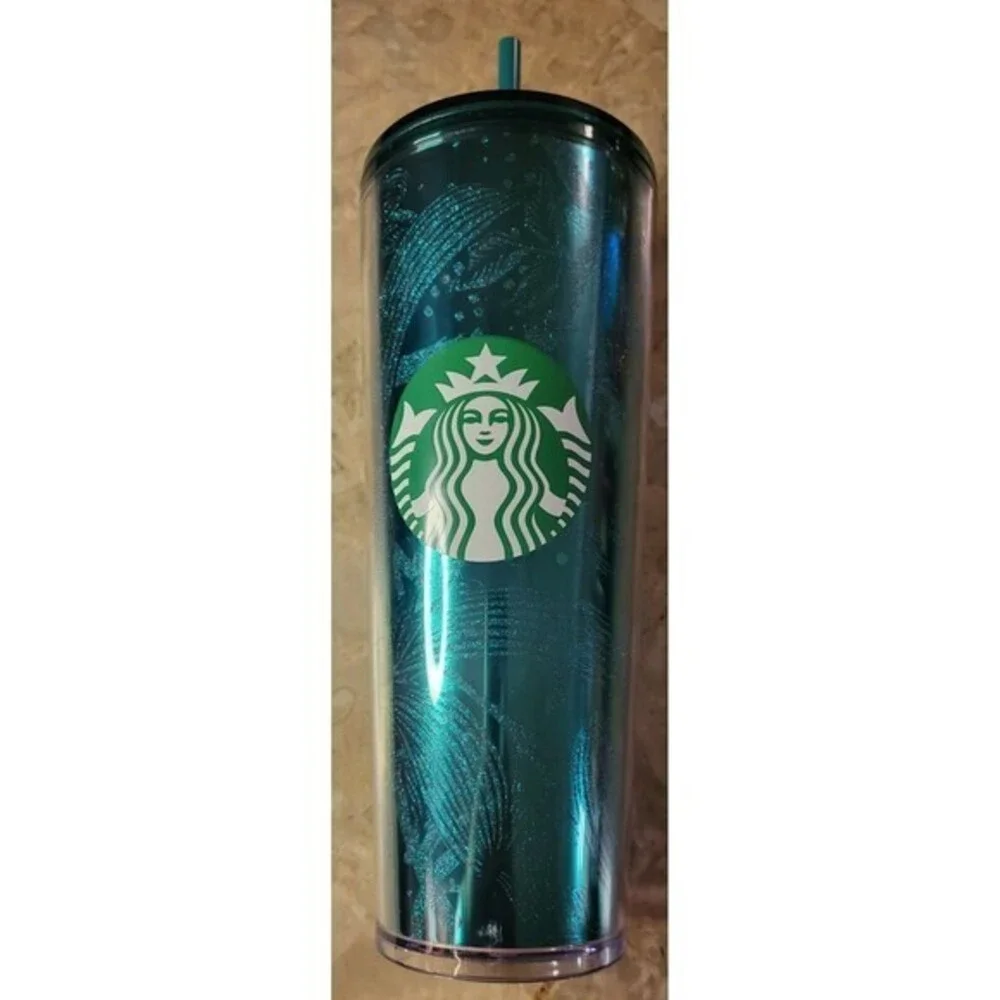 Starbucks 2021 Fall Emerald Sparkle Green Glitter Floral 24‎ oz Tumbler